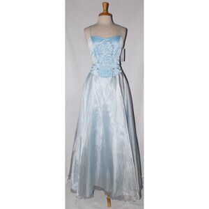 Poly USA #2316 Long Organza and Satin Formal Prom Gown-Size L-BABY BLUE NWT